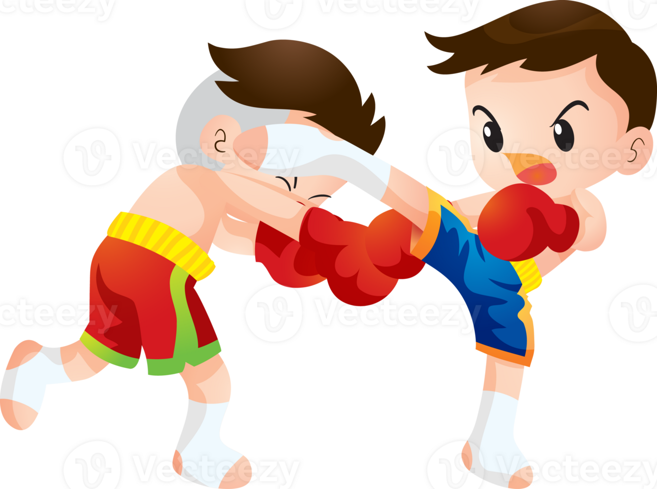 Cute Thai boxing kids fighting actions png