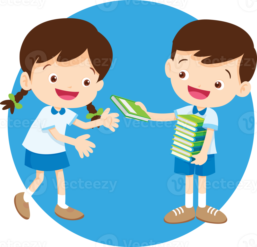 Back to school, happy Pupils children learning computer reading books concept png