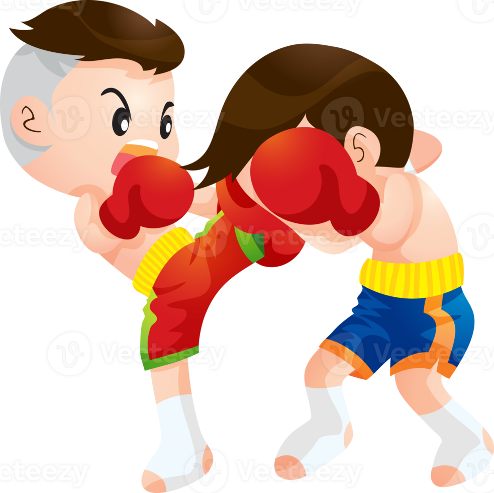Cute Thai boxing kids fighting actions png