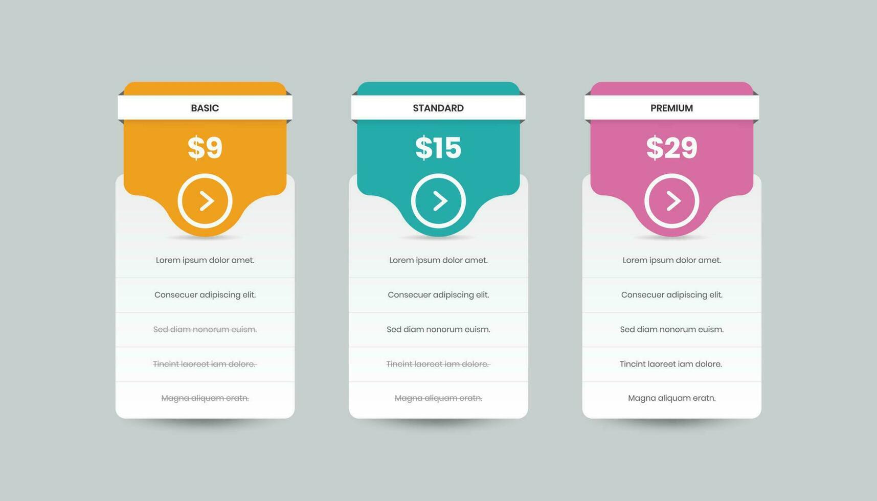 Minimal pricing comparison table web and mobile ui design element vector