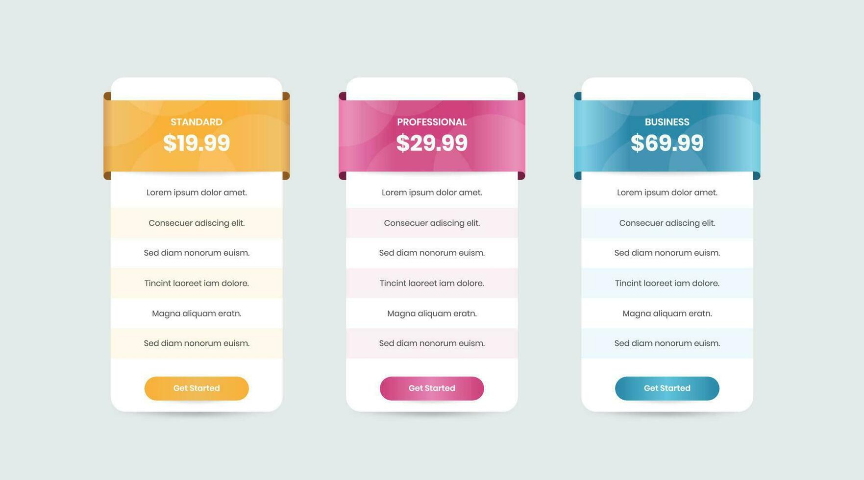 Minimalistic business comparison pricing list design for ui and web template vector