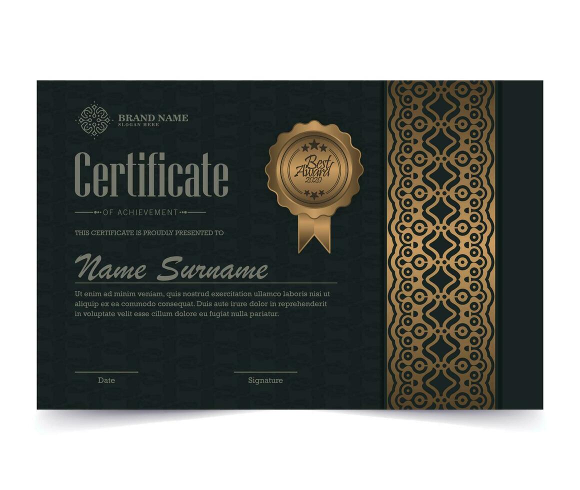 certificado de lujo negro y dorado con marco dorado vector