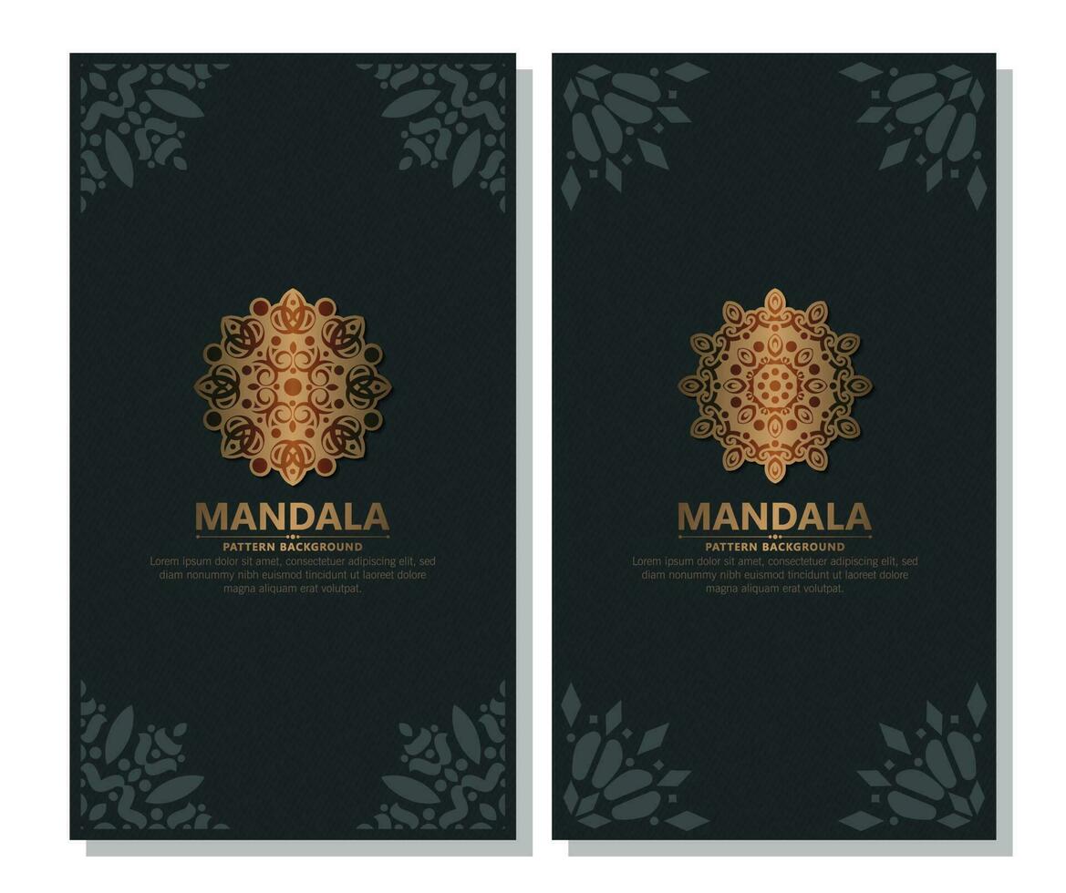 Tarjeta decorativa mandala de lujo en color dorado. vector