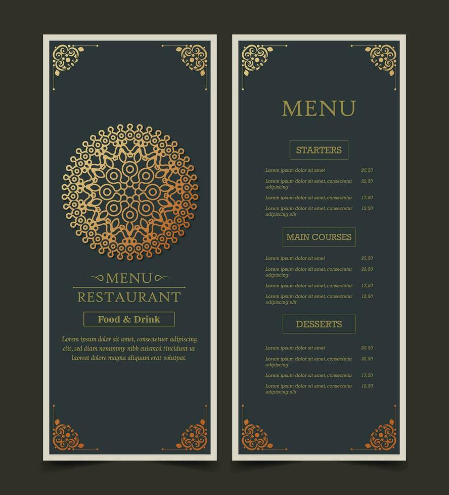 Luxury Menu Layout with Ornamental Elements vector