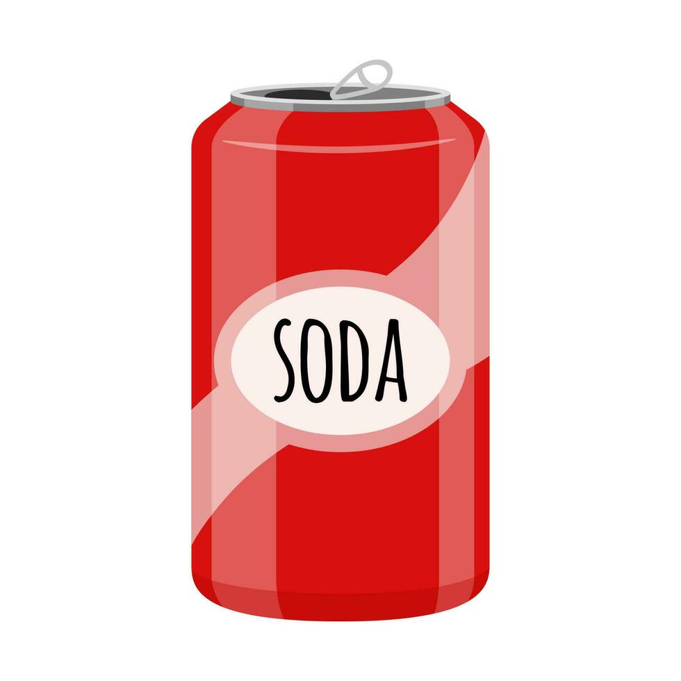 un abierto rojo soda poder. dulce soda, rápido alimento, beber, perjudicial a dientes. plano dibujos animados estilo, aislado en un blanco color de fondo vector ilustración