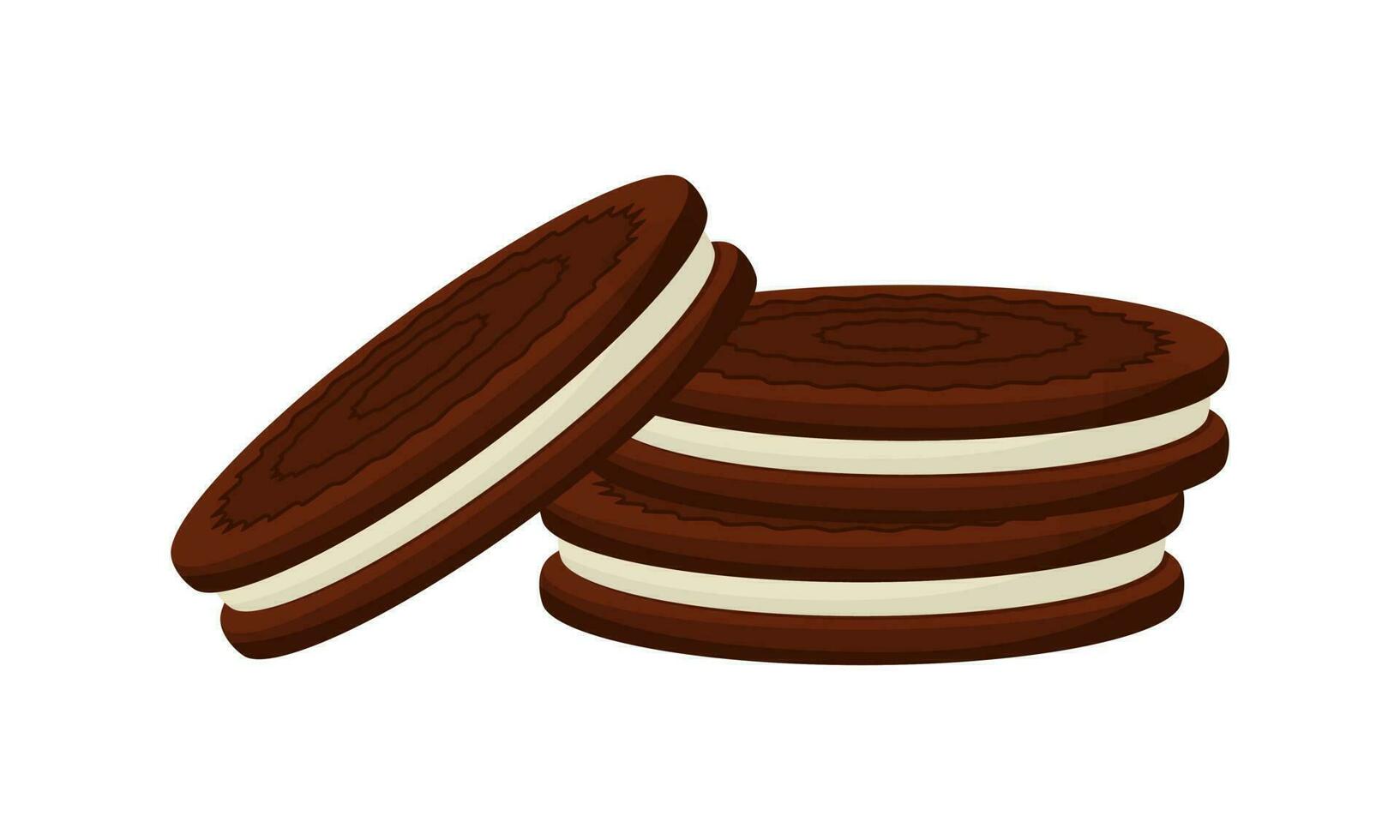 chocolate galletas con un blanco crema capa. postre, dulces departamento, dibujos animados estilo. color vector ilustración aislado en un blanco antecedentes.