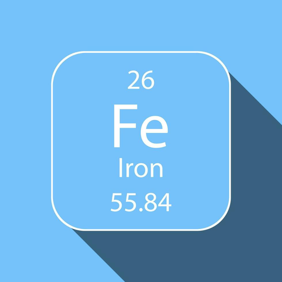 Iron symbol with long shadow design. Chemical element of the periodic table. Vector illustration.