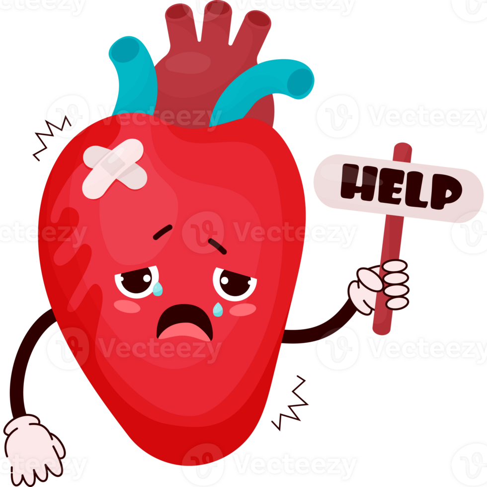 Sad  sick human organ heart png