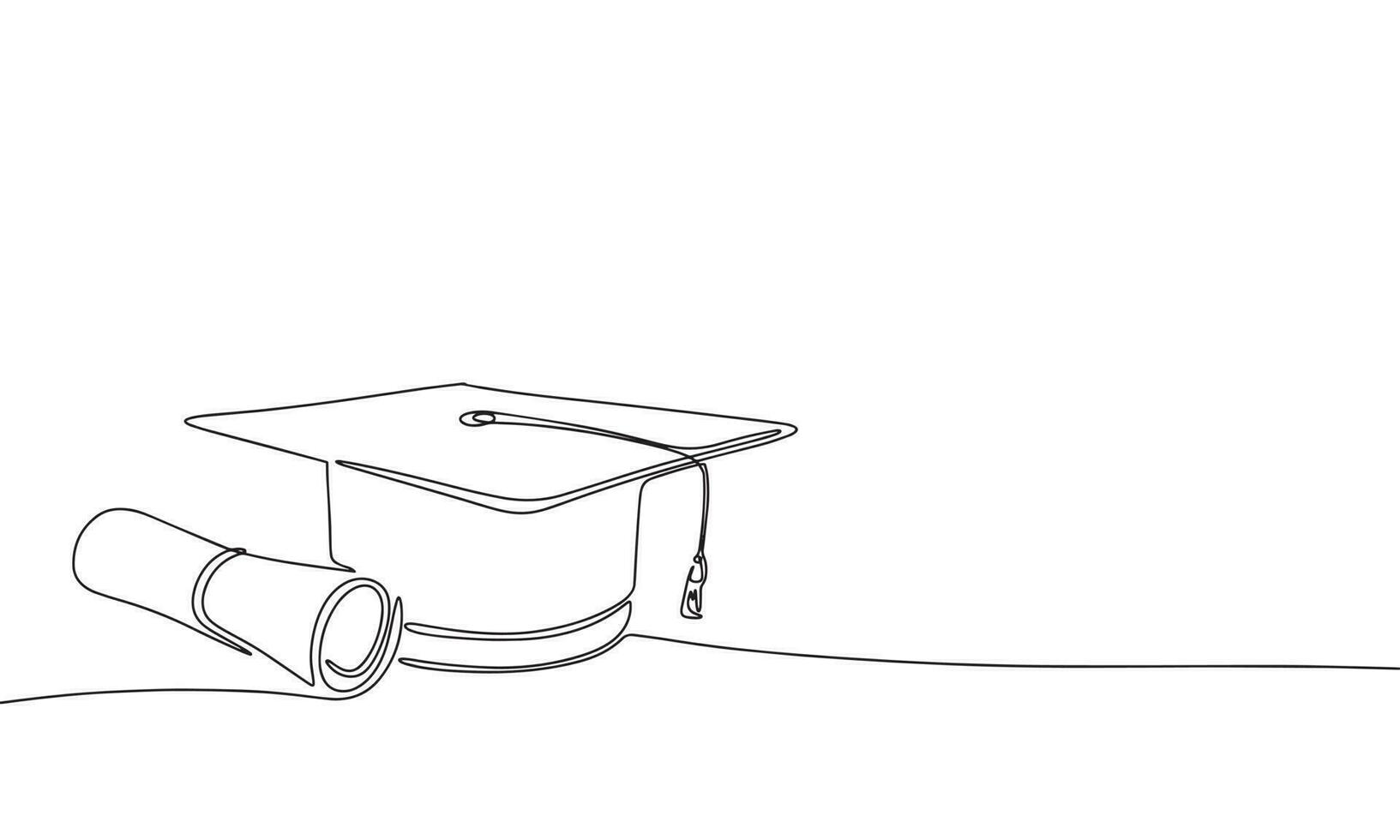 Graduation cap and diploma one line continuous illustration. Line art graduation education vector. vector