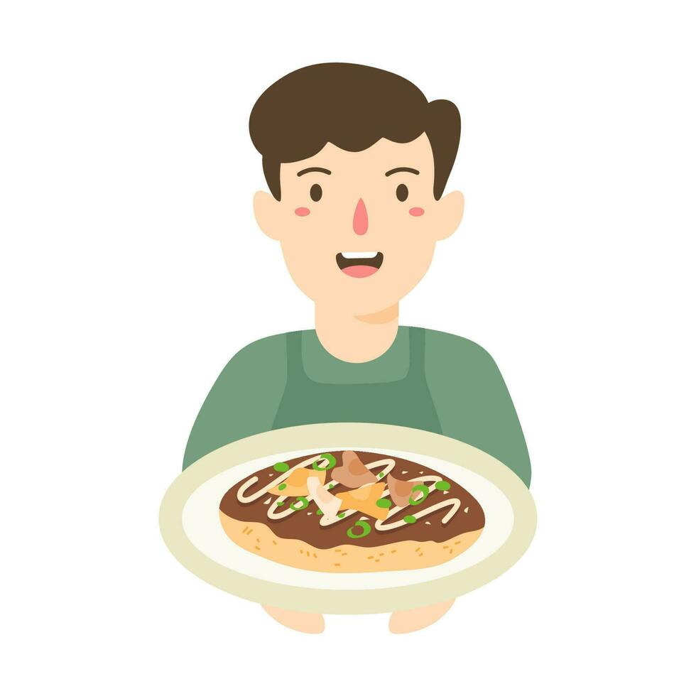 man selling okonomiyaki japanese food vector