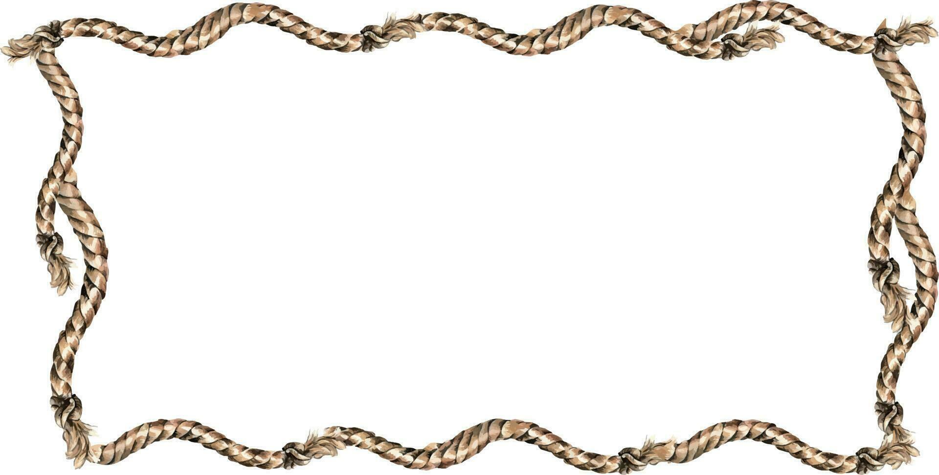 Frame of ship rope watercolor illustration isolated on white background. Lasso,navy rope, nautical style hand drawn. Design element for boy, adventure collection, cowboy style, board vector