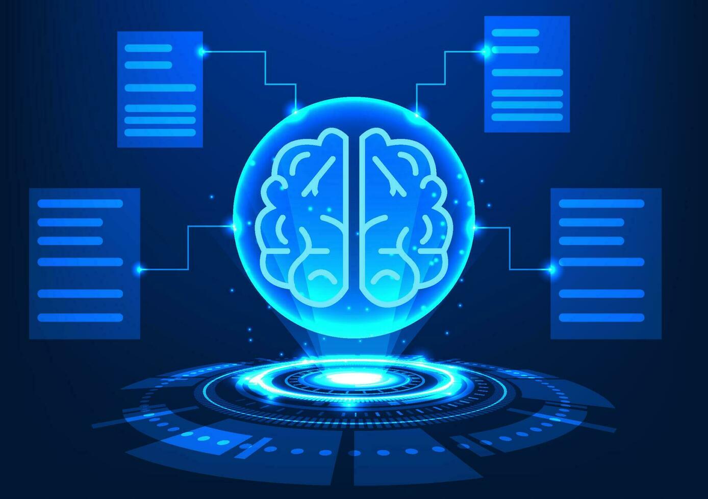 Modern technology The hologram shows the information system of the medical technology smart system. That helps to see the structure of the brain, making it easier for doctors to work. vector