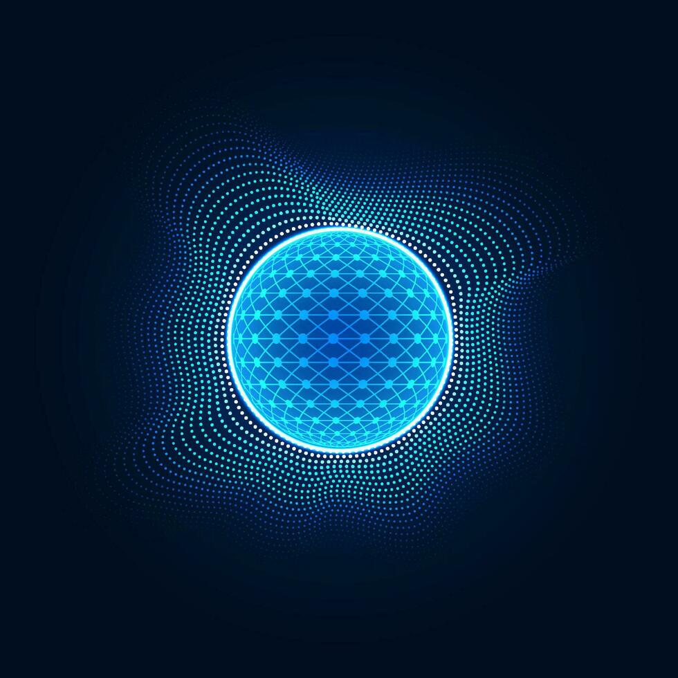 Abstract background technology spherical chip that processes commands and transmits data to the Internet network system using high-speed data transmission vector