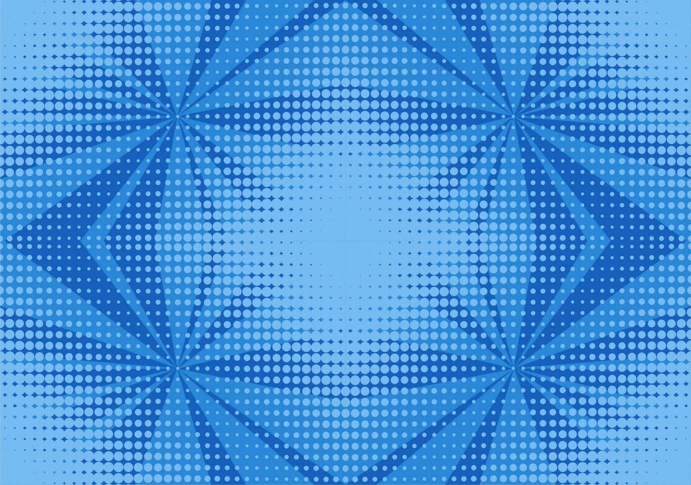 Pop art halftone background. Comic starburst pattern. Cartoon retro sunburst effect. Blue banner with dots and rays vector