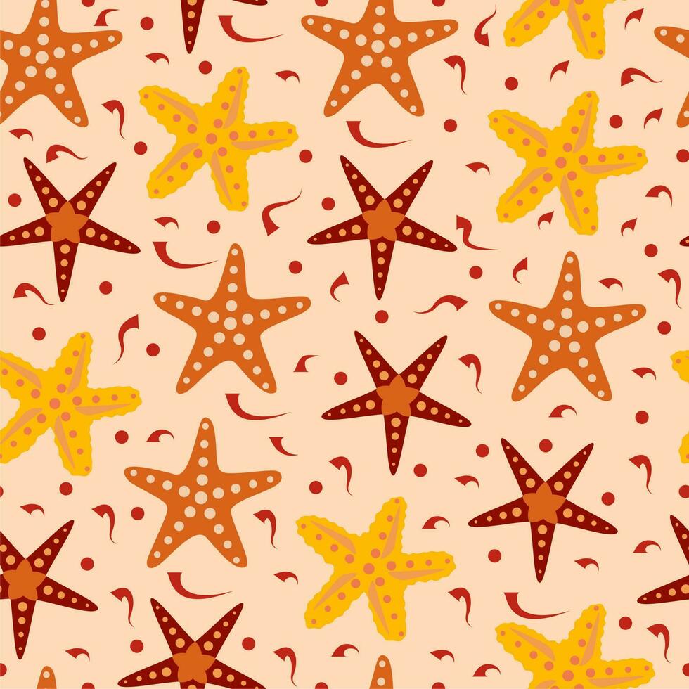 amarillo sin costura modelo con estrellas de mar envase papel o impresión para tela. vector