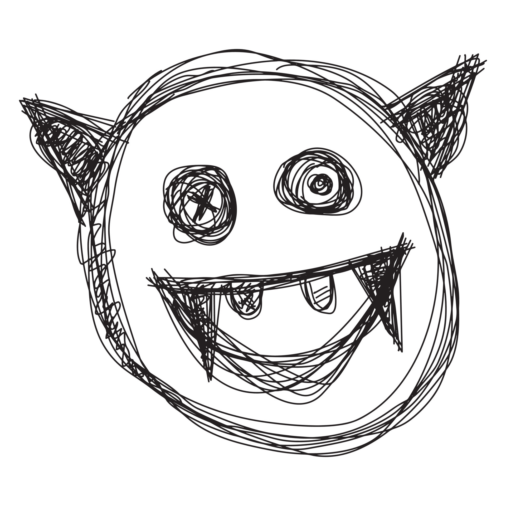 scratchy ink drawing of a scared face - Stock Image - Everypixel