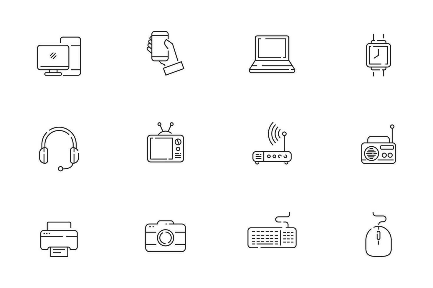 Set of gadgets and electronic icons in line style isolated on white background vector