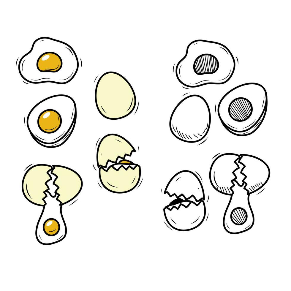 Set of eggs doodle illustration isolated on white background. Cute eggs vector