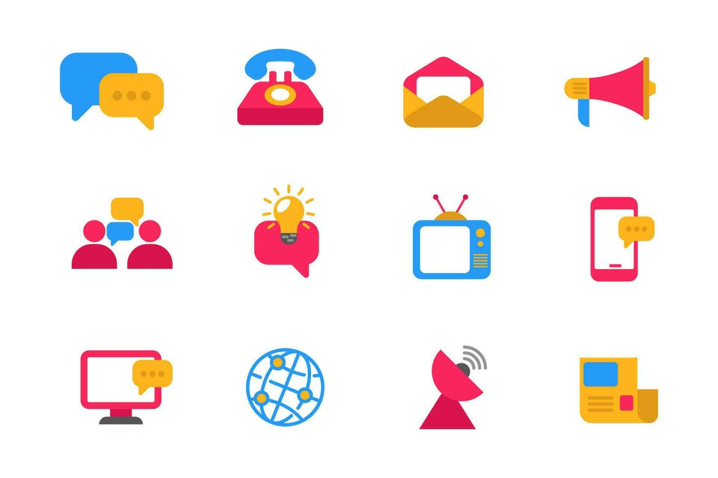 Set of communication icons in a colorful flat style isolated on white background vector