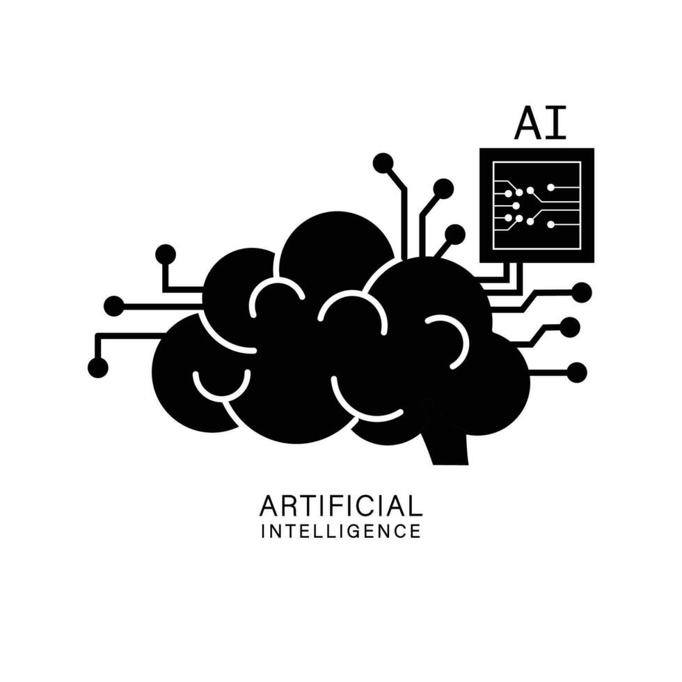 Artificial intelligence brain with microchip  icon. vector