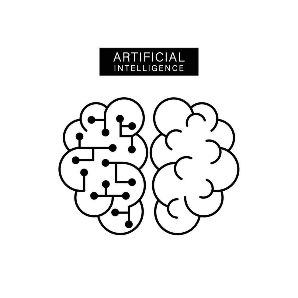 Artificial intelligence brain with microchip  icon. vector