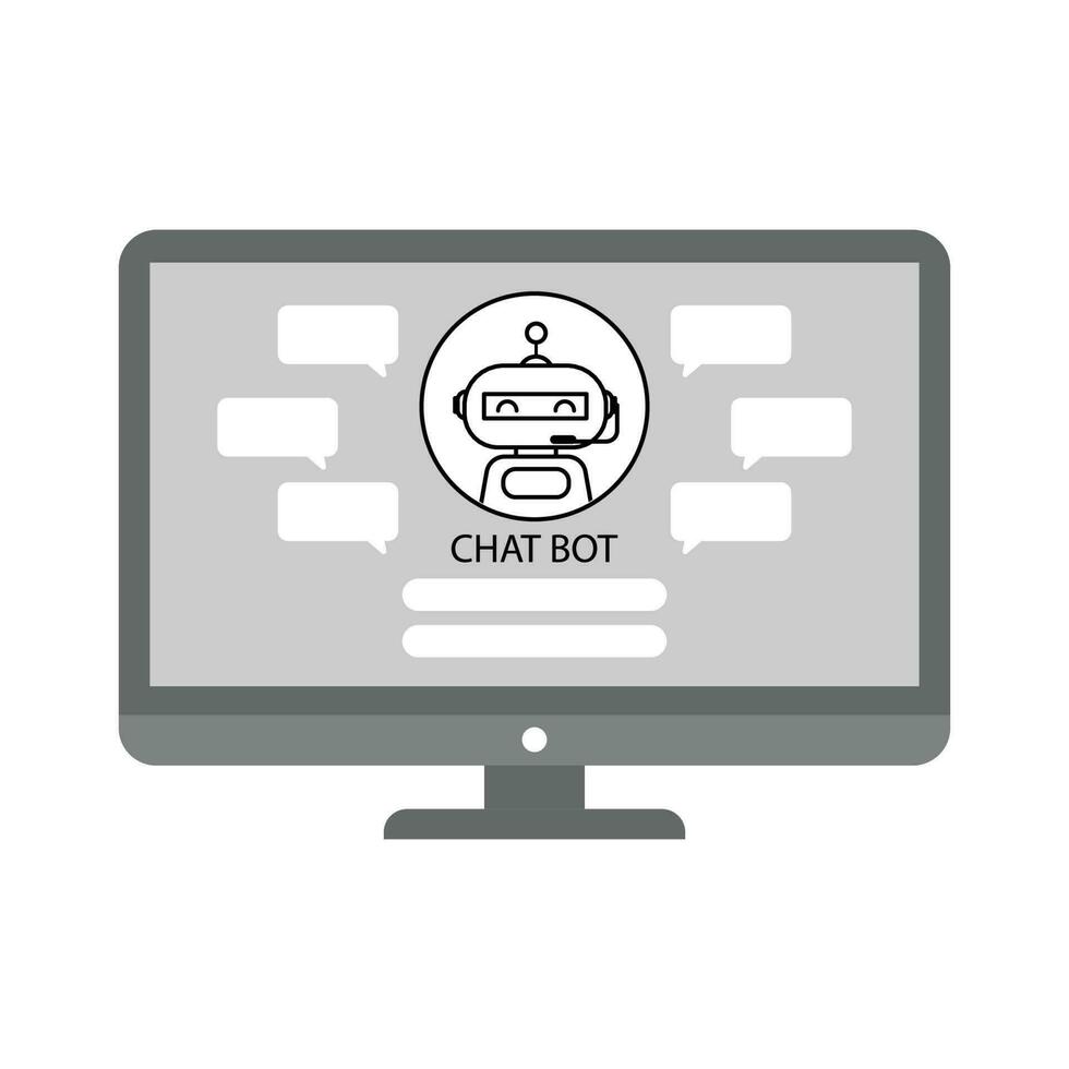 Artificial Intelligence Robot  on Computer Screen. vector