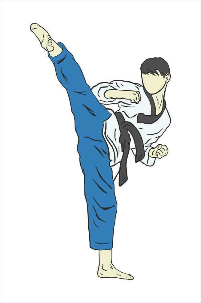 Ilustración de vector de silueta de técnica de lucha de patada rápida. logo moderno y simple para karate, judo e ícono de arte marcial.