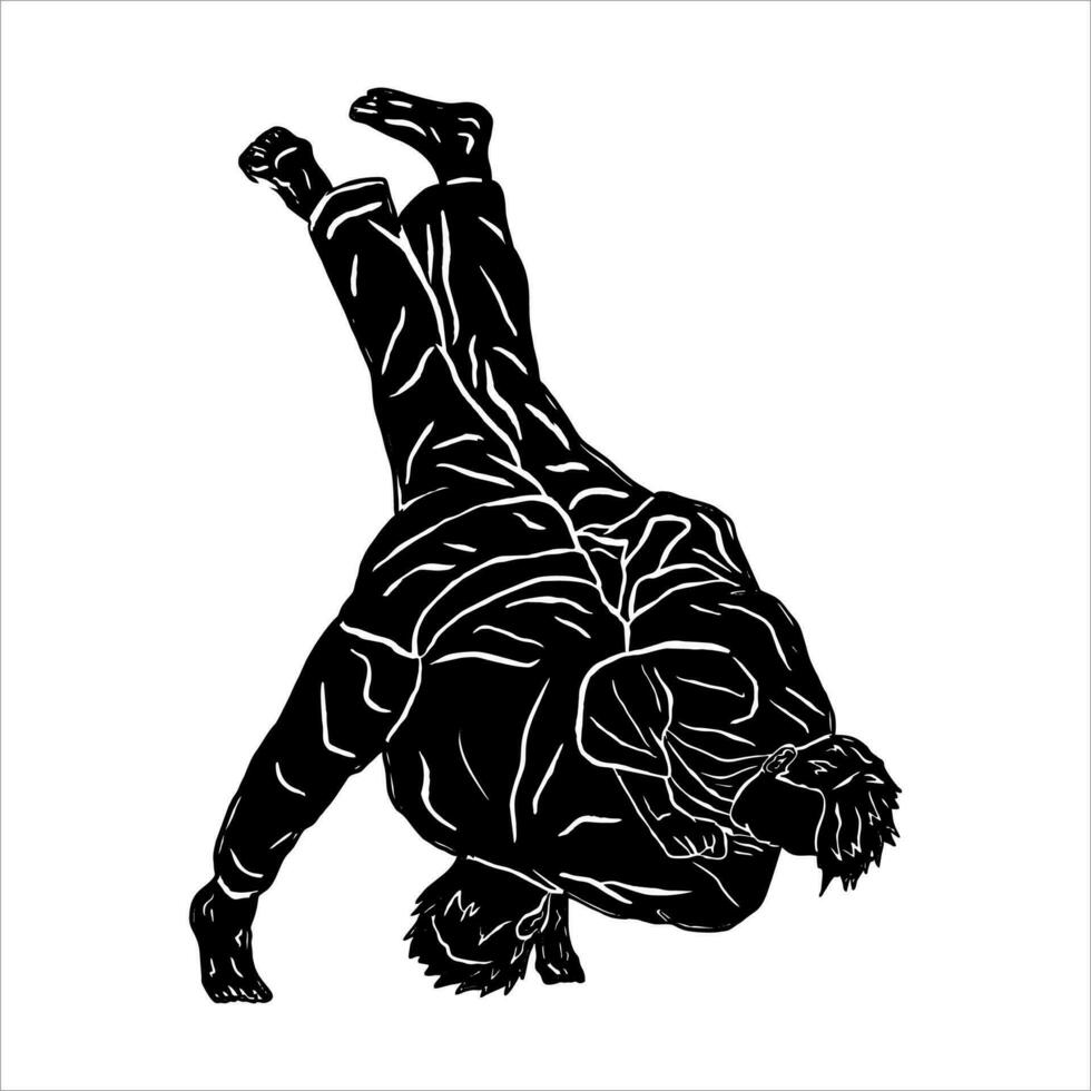 illustration silhouette jiu jitsu fighter throw opponent in battle vector