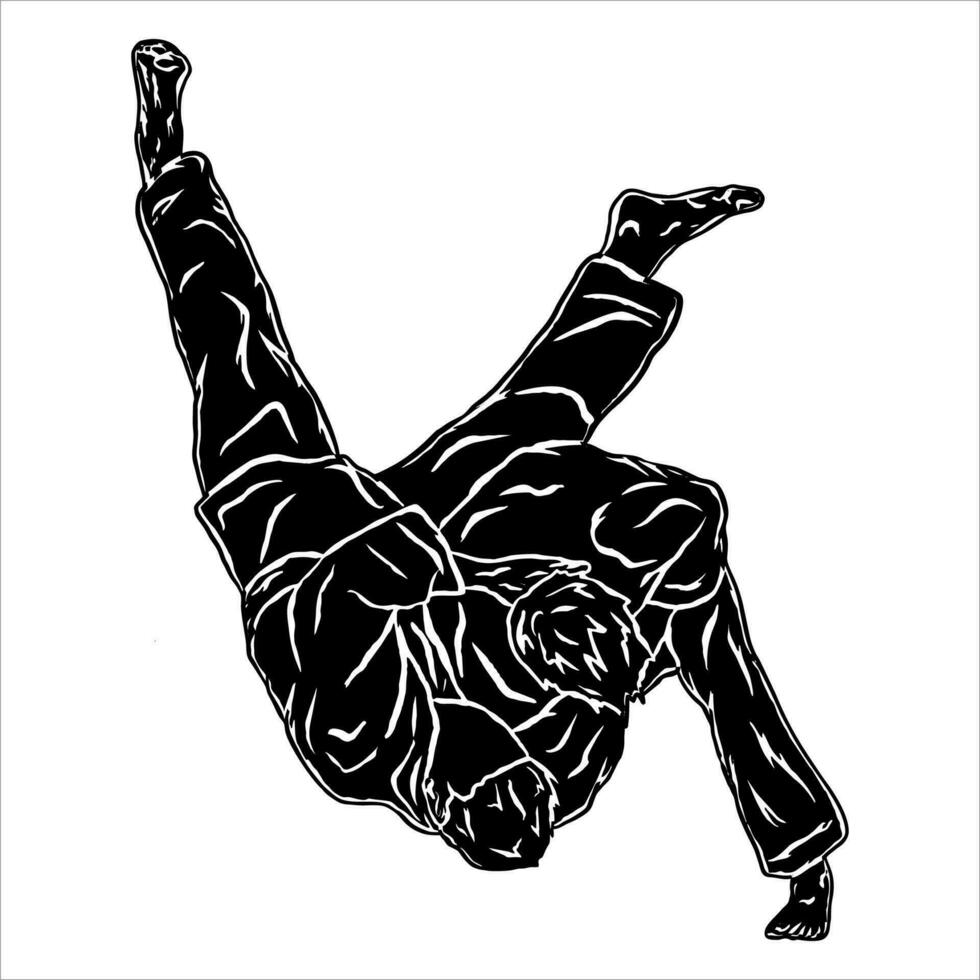 illustration silhouette jiu jitsu fighter throw opponent in battle vector