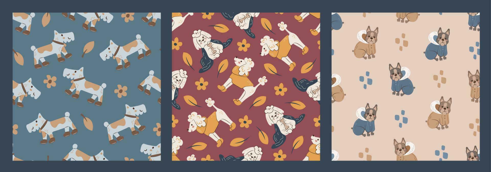 Autumn dogs seamless pattern vector