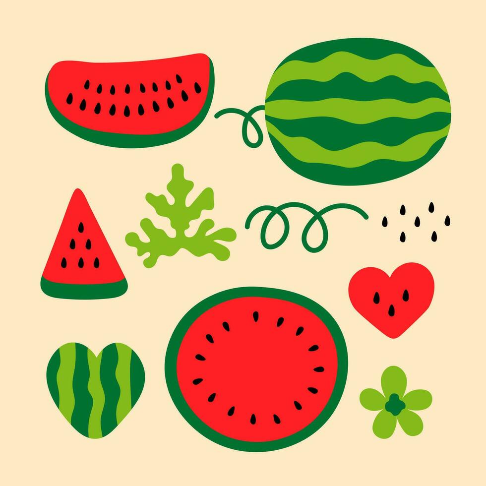 Watermelon vector elements set