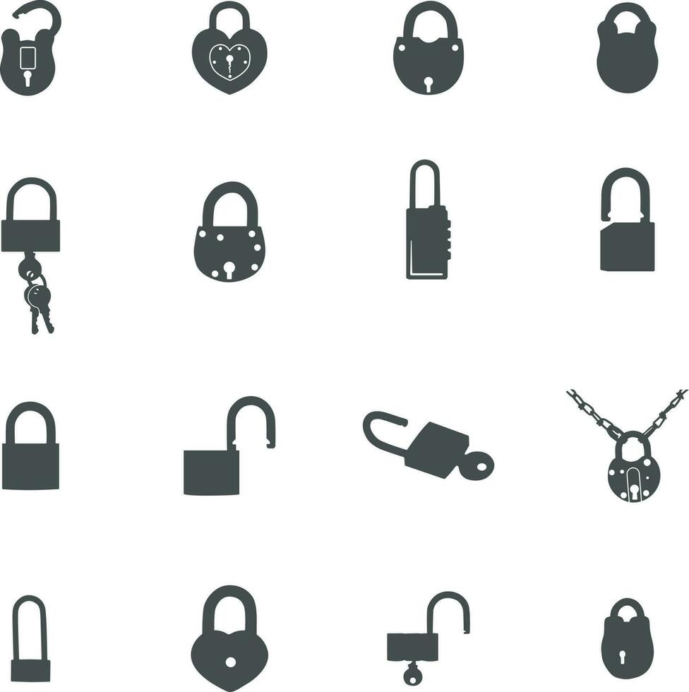 Lock silhouettes, Lock icon collection. vector