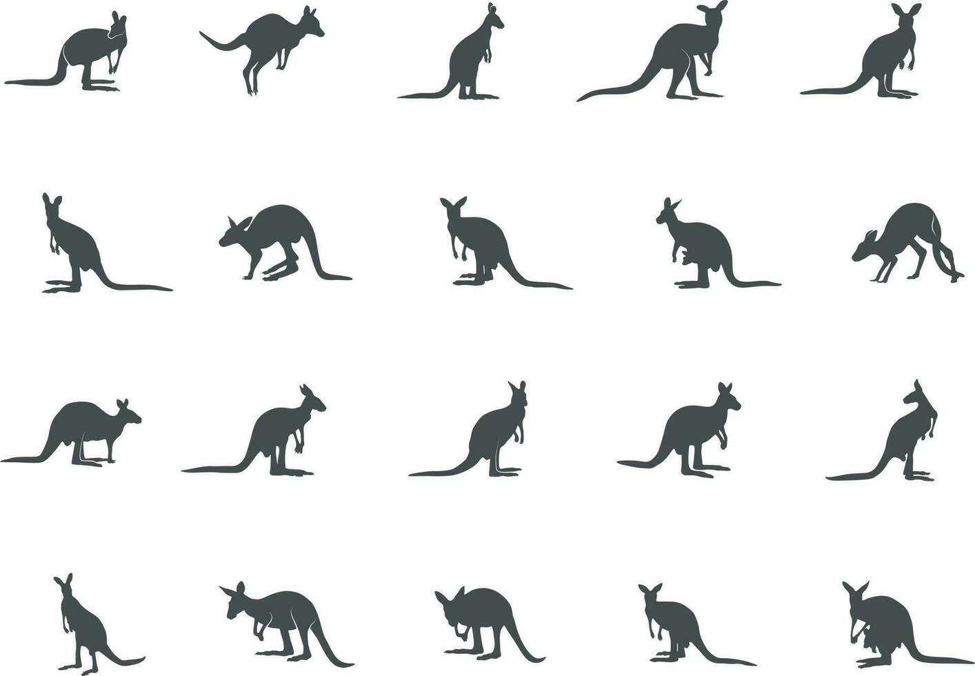 Kangaroo silhouettes, Kangaroo silhouette vector illustration.