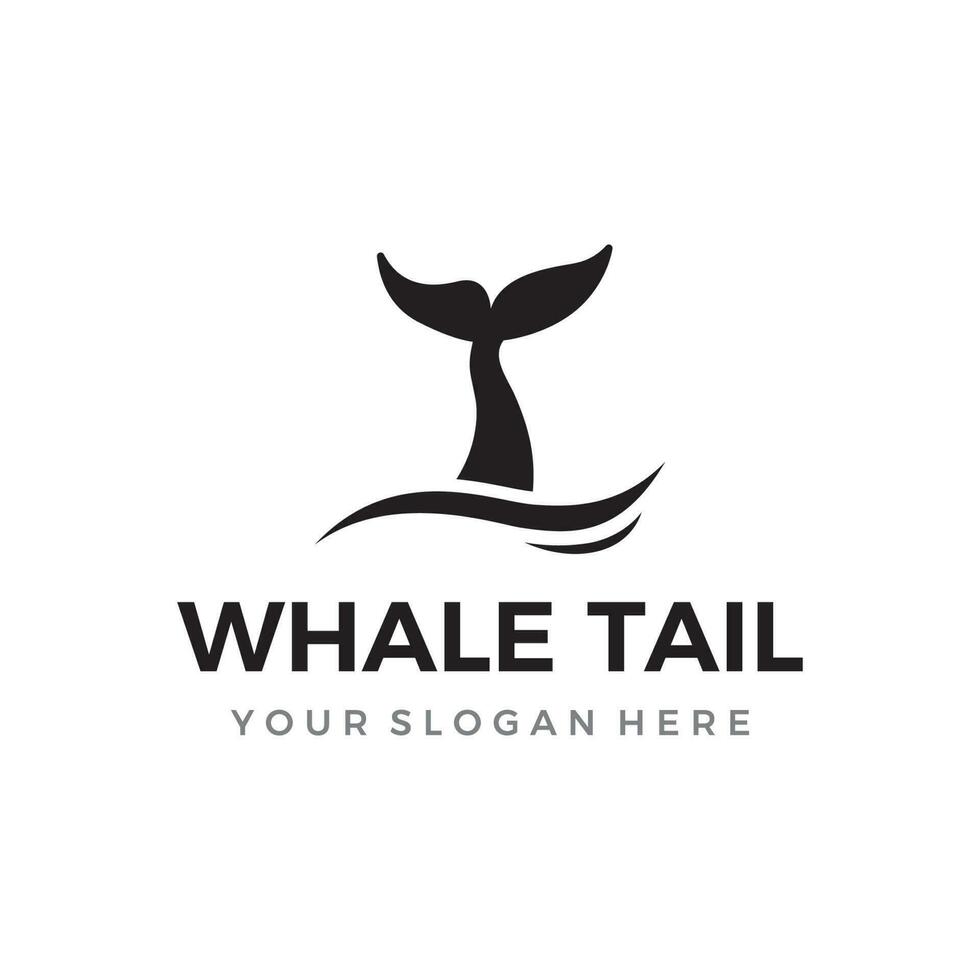 Whale mammal tail animal logo template design with water waves concept. vector