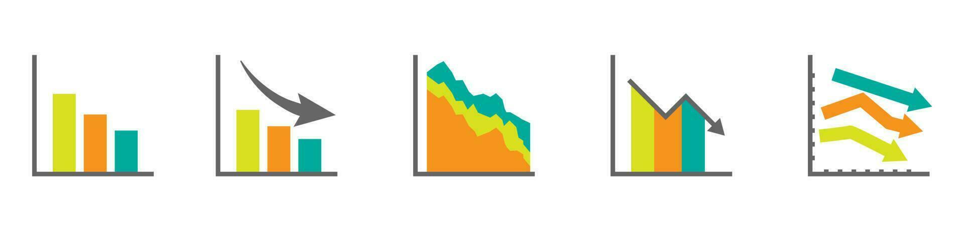 Decrease graph icon. Declining business report symbol. Flat chart graphic vector illustrator.