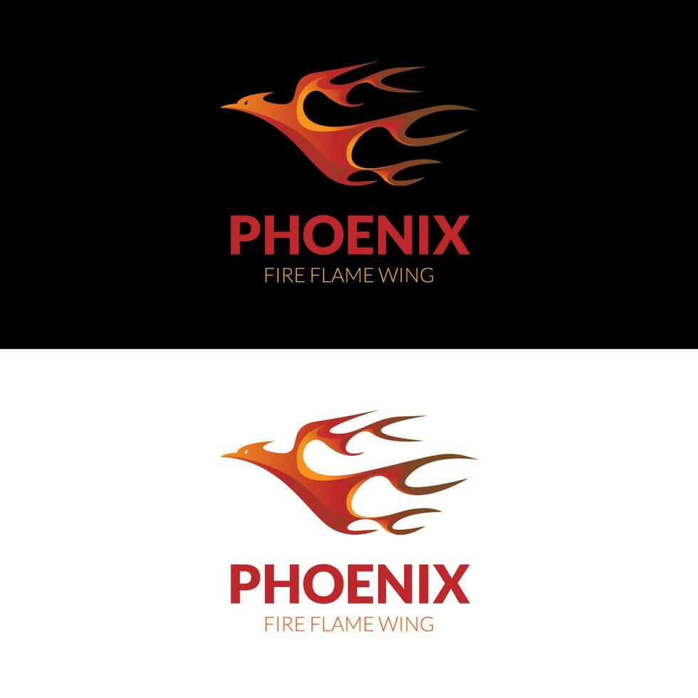 Flying phoenix with fire flame wing logo design vector