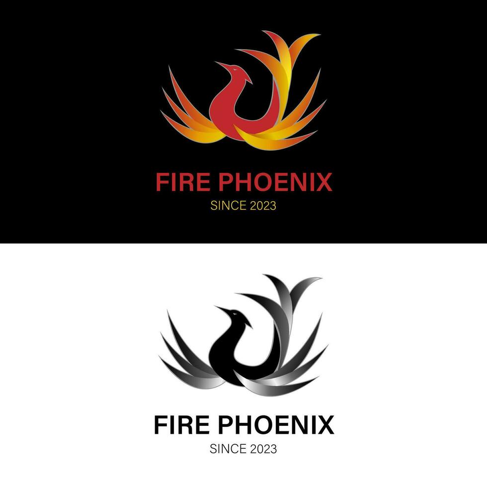 Fire phoenix bird fly rising in gradient color for spiritual bird burn logo design vector