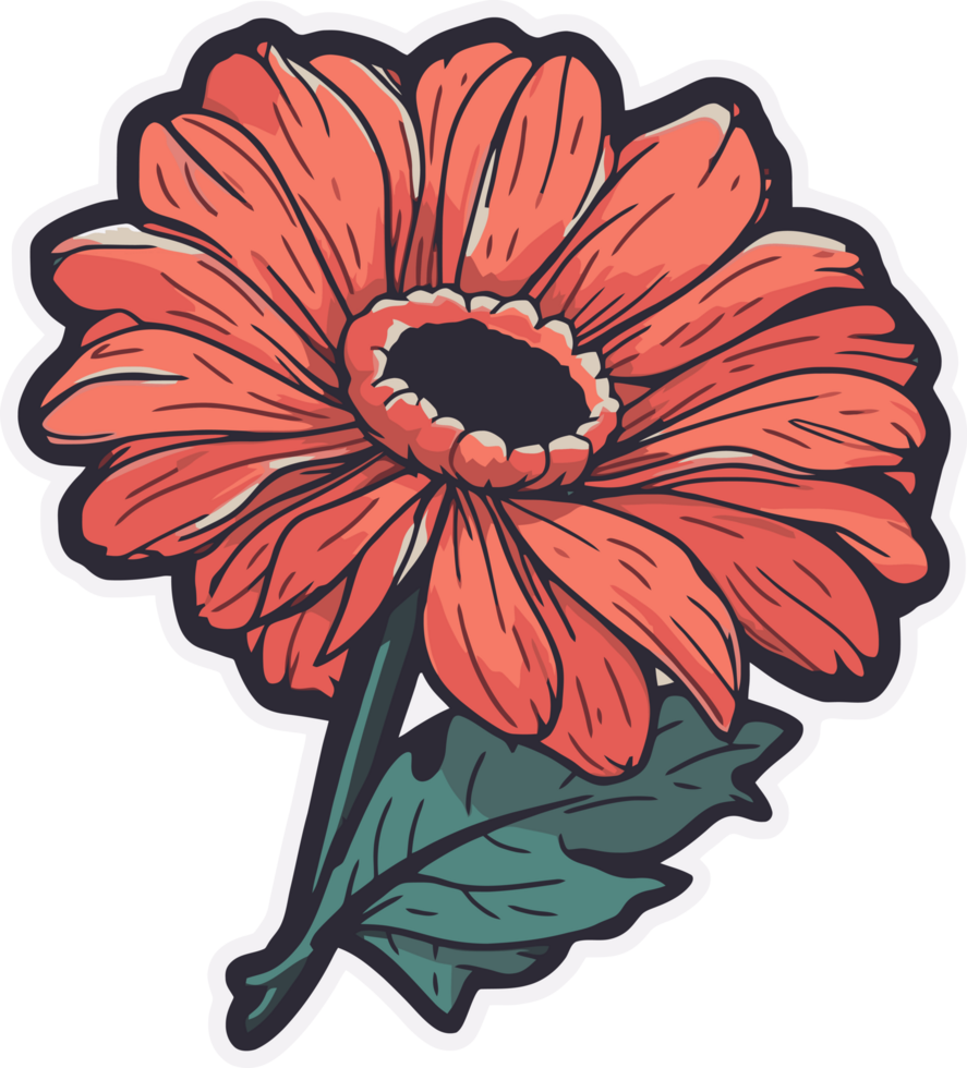 retro single red flower, floral decorative illustration for sticker and printing png