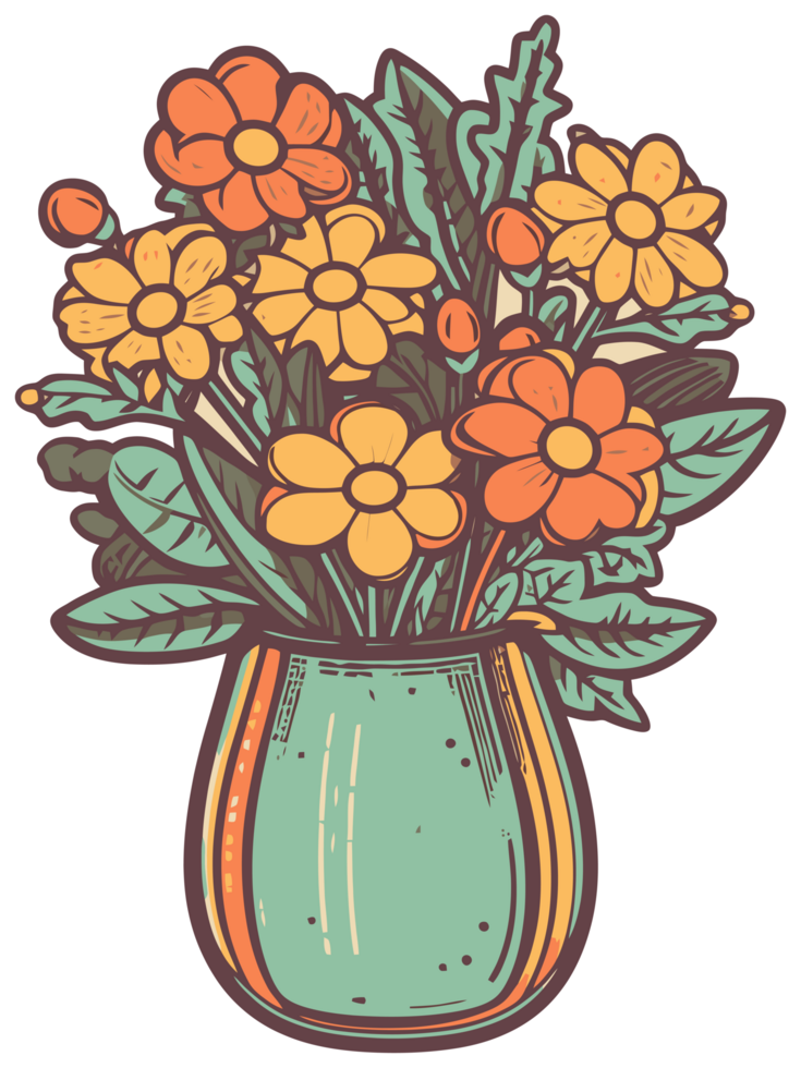 retro bloemen in een pot kunst, bloemen decoratief illustratie voor sticker en het drukken png