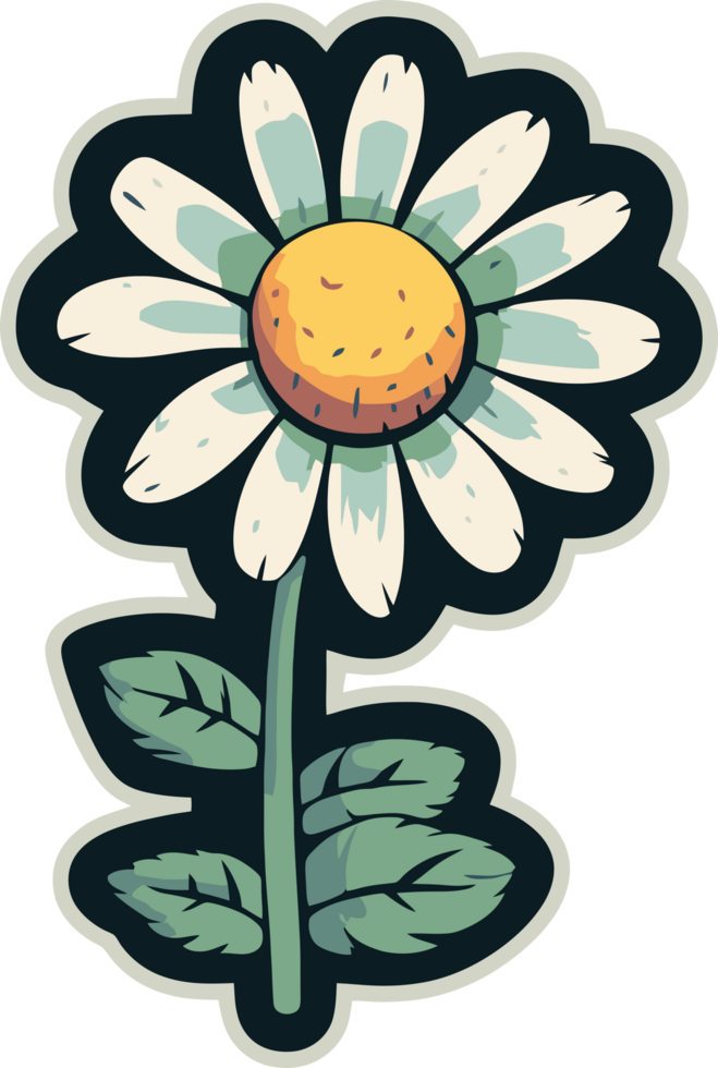 daisy chamomile white flower art, floral decorative illustration for sticker and printing png