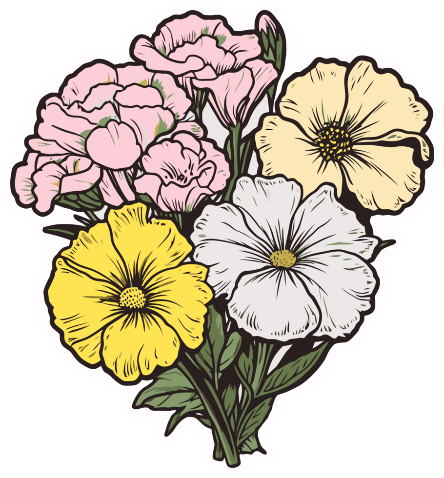 carnation flowers art, floral decorative illustration for sticker and printing png