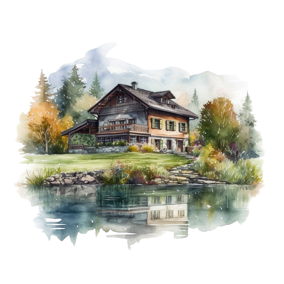 huis waterverf clip art, ai gegenereerd png