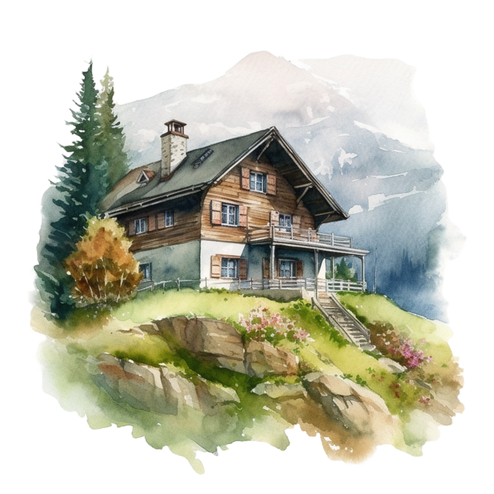 huis waterverf clip art, ai gegenereerd png