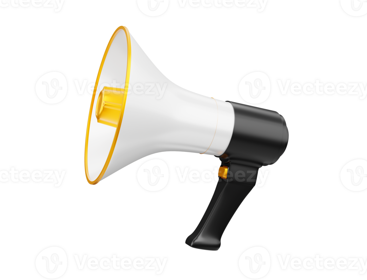 Loudspeaker or white horn megaphone gold and black megaphone as notification speaker icon communication loud ads Simulate 3D Visualization - Clipping Path png