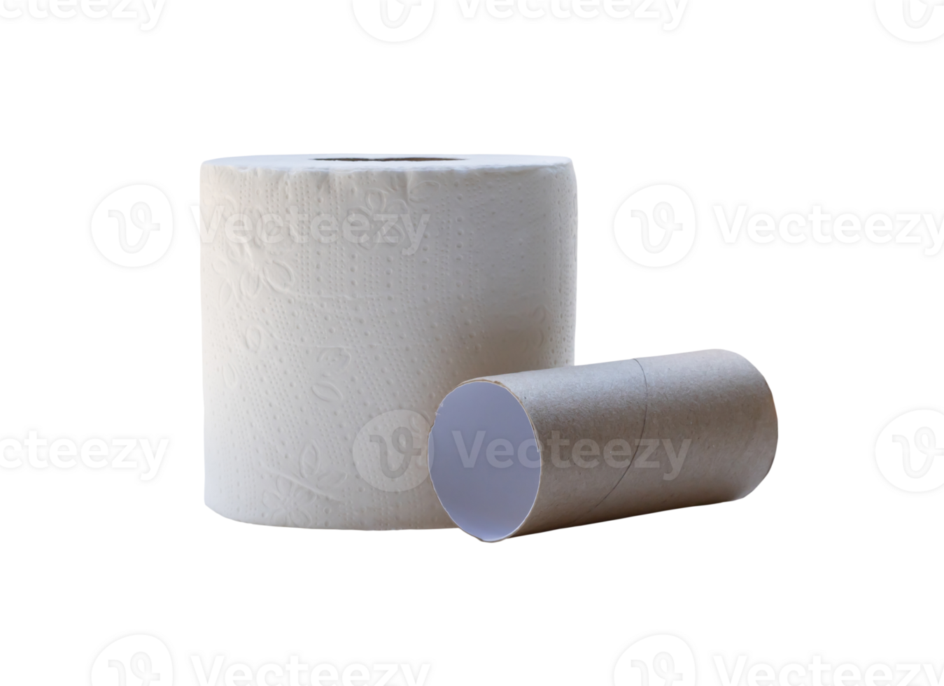 Single roll of white tissue paper or napkin prepared for use in toilet or restroom isolated with clipping path in png file format