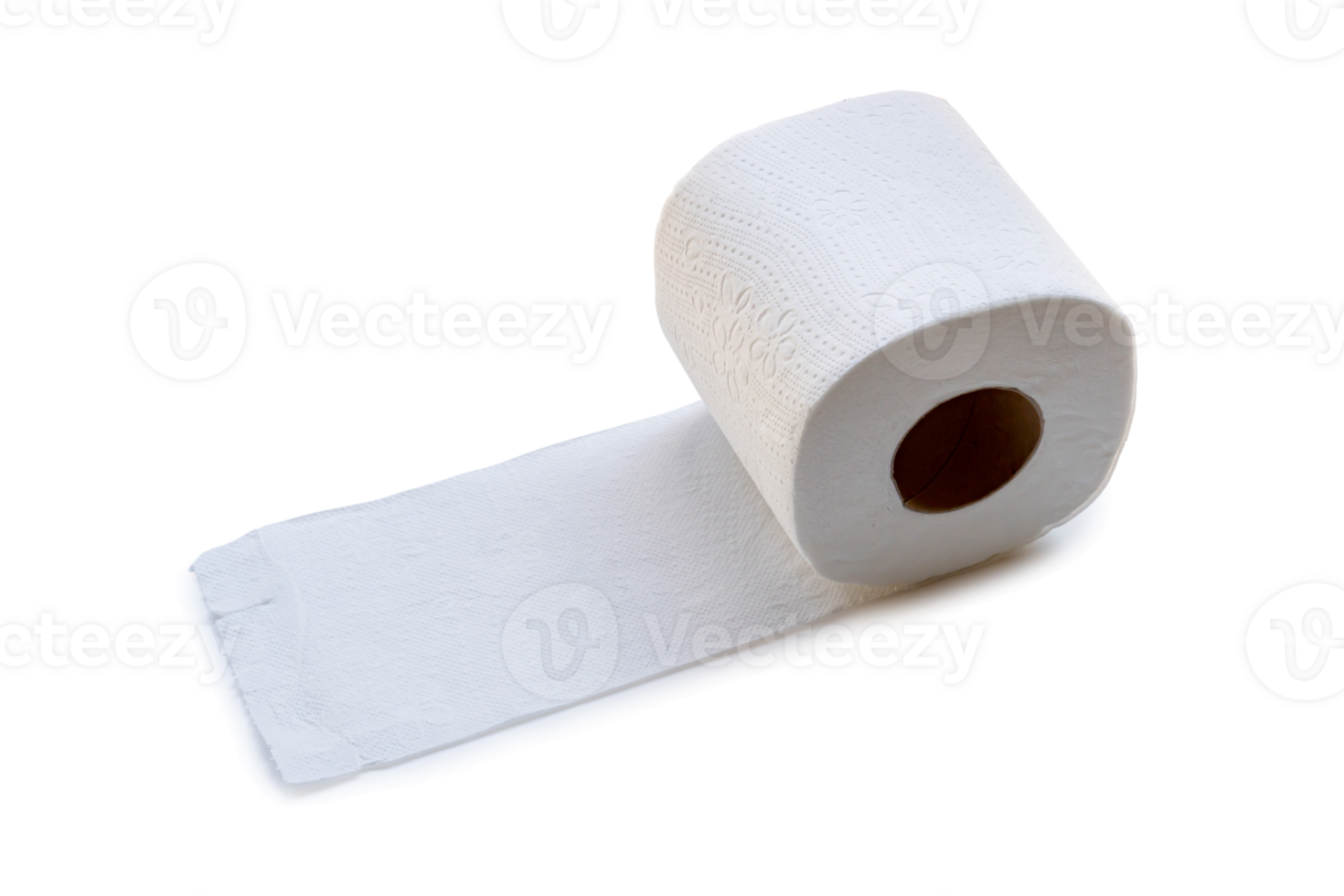 Single roll of white tissue paper or napkin prepared for use in toilet or restroom isolated with clipping path png