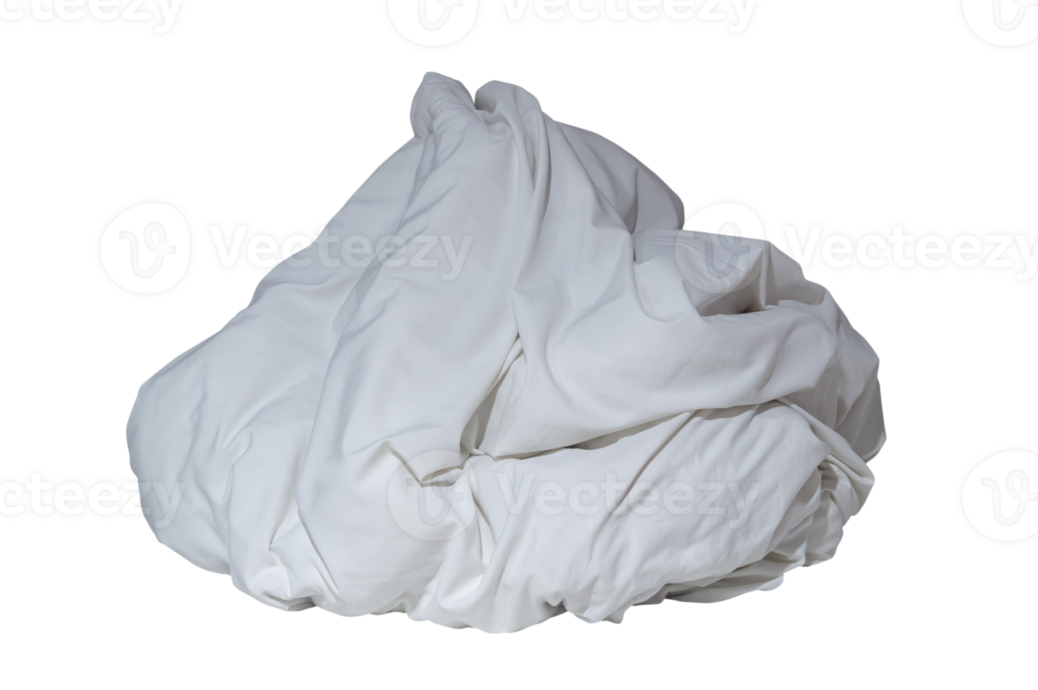 White blanket in hotel room leaved untidy after guest's use over night isolated with clipping path in png file format
