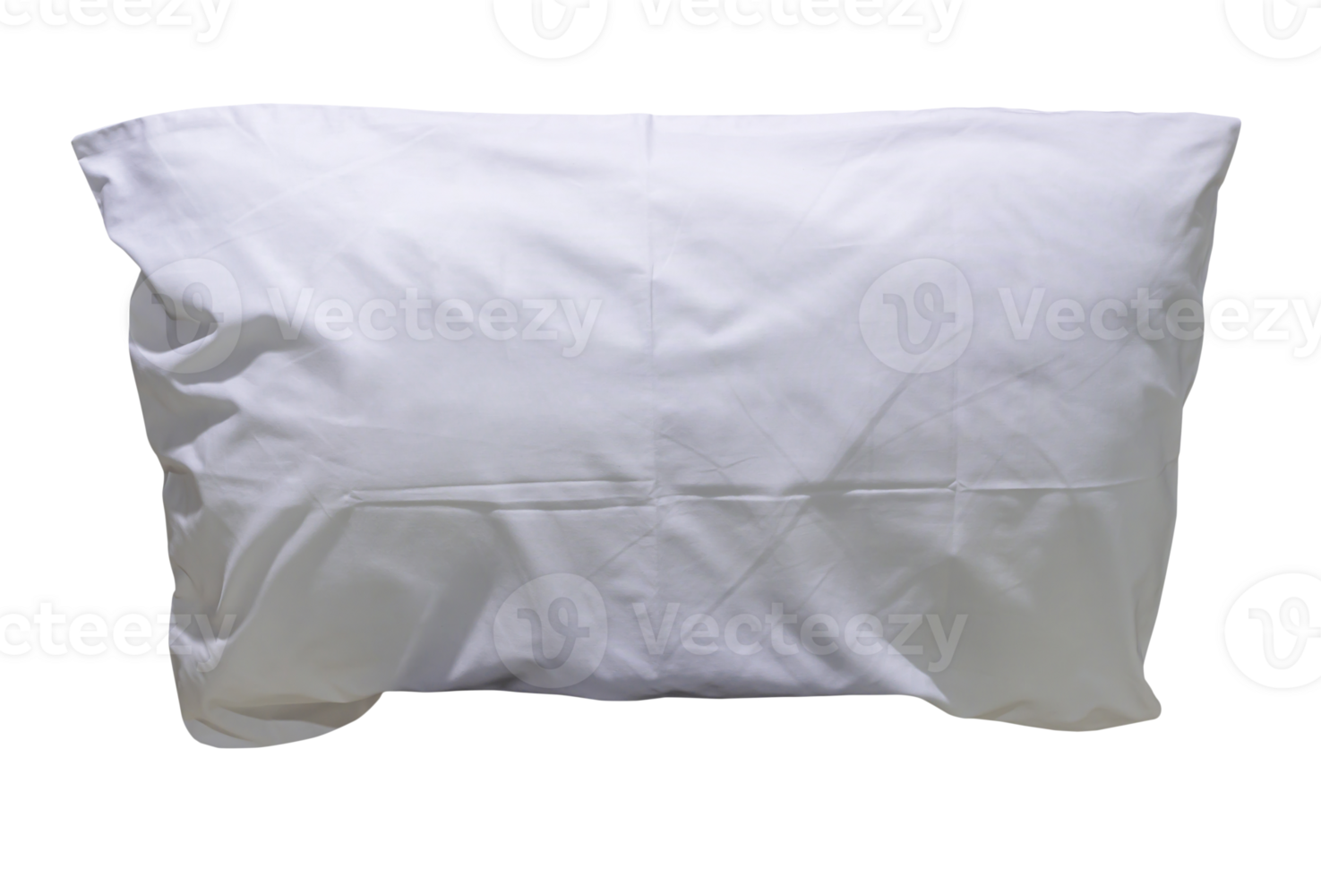 White pillow with case after guest's use at hotel or resort room isolated with clipping path, Concept of comfortable and happy sleep in daily life in png file format