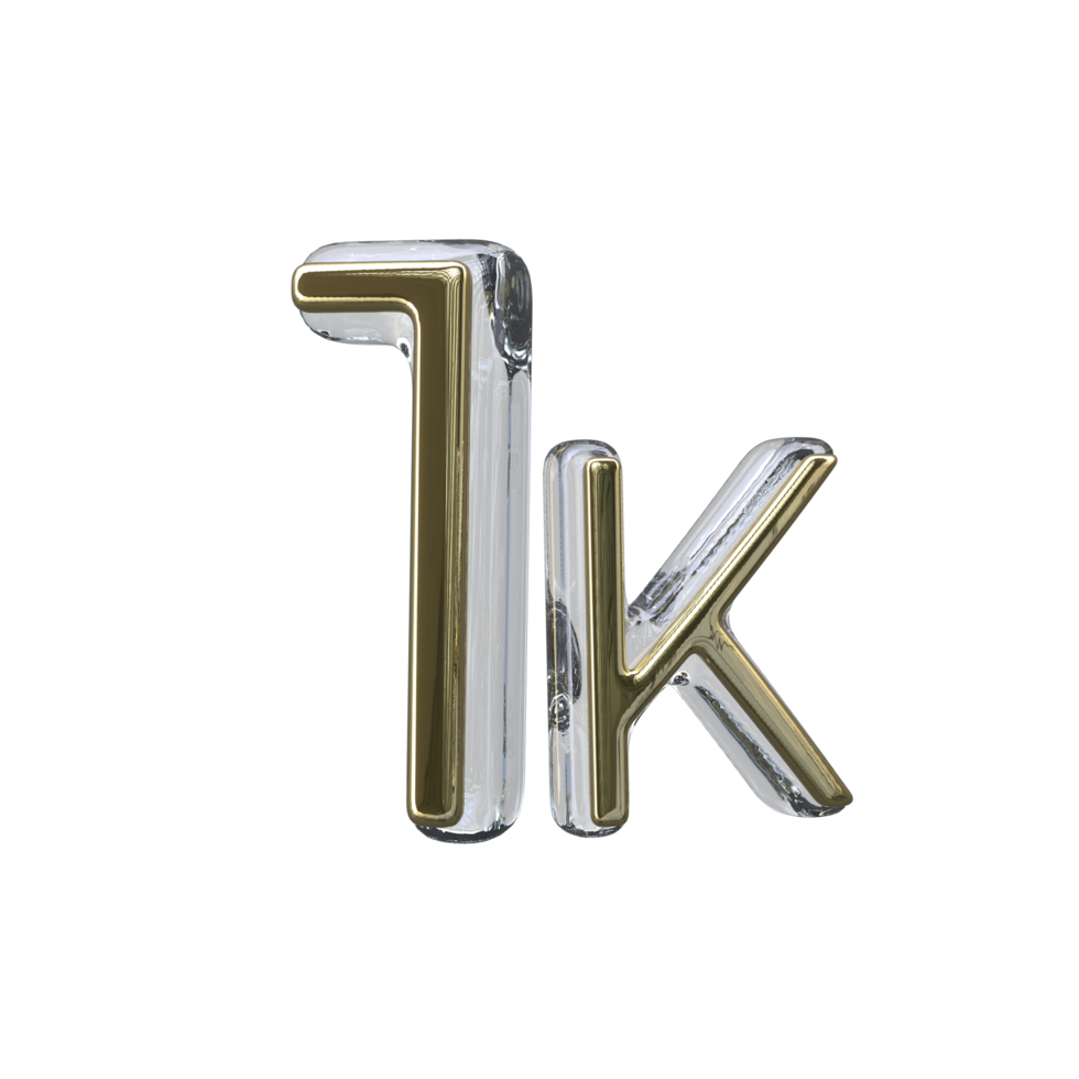 Number 1k 3D render transparent background png