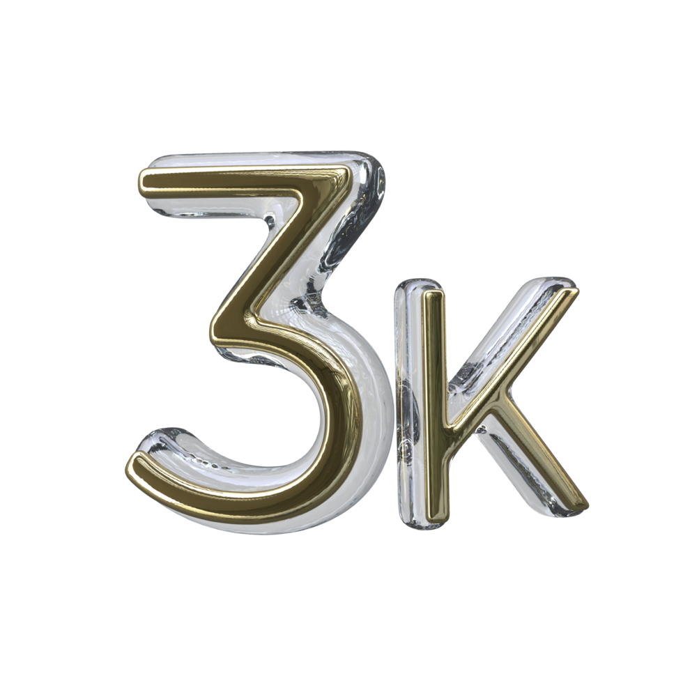 Number 3k 3D render transparent background png